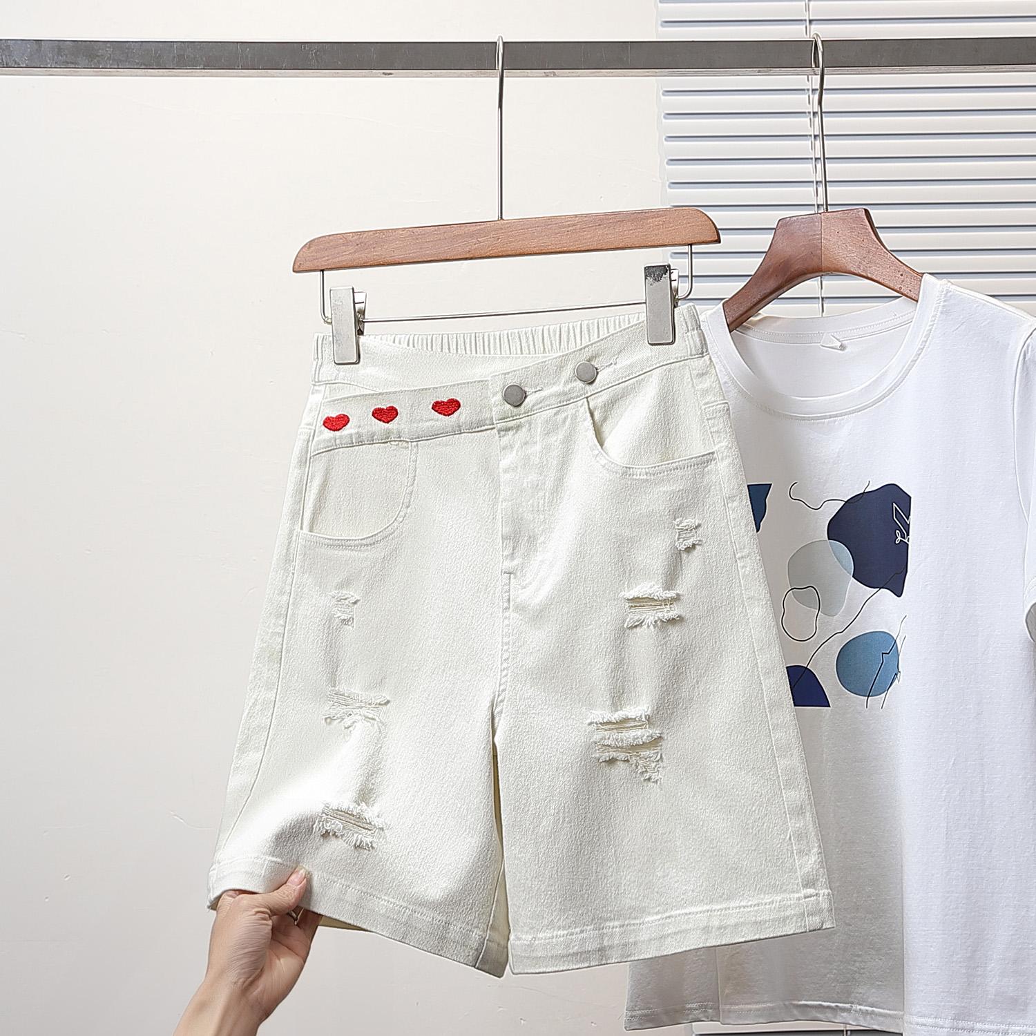 

Dimanaf Большие размеры женские шорты брюки летние джинсы короткие базовые брюки с высокой талией дырки эластичный пояс макси 5XL бежевый