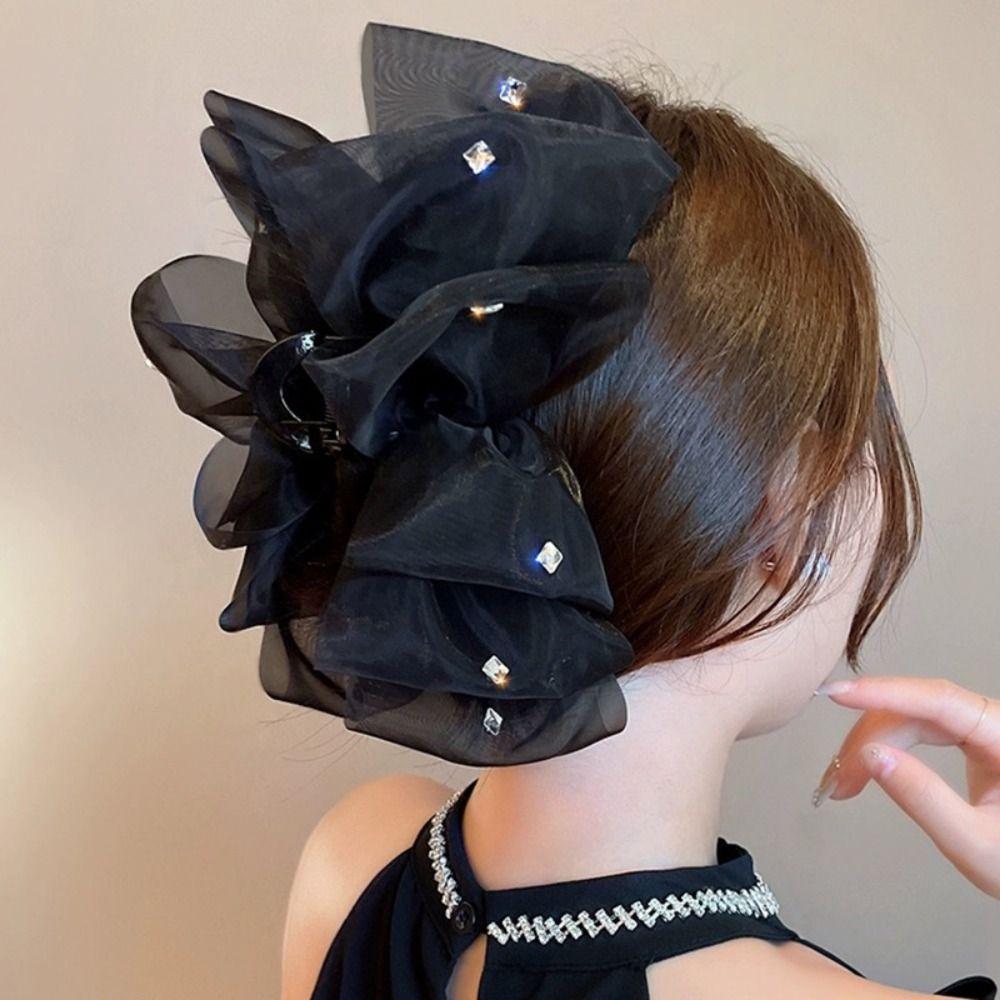 

Gauze Bow Shark Clip Large Mesh Ponytail Clip Fashion Bow Hair Claw Princess Head