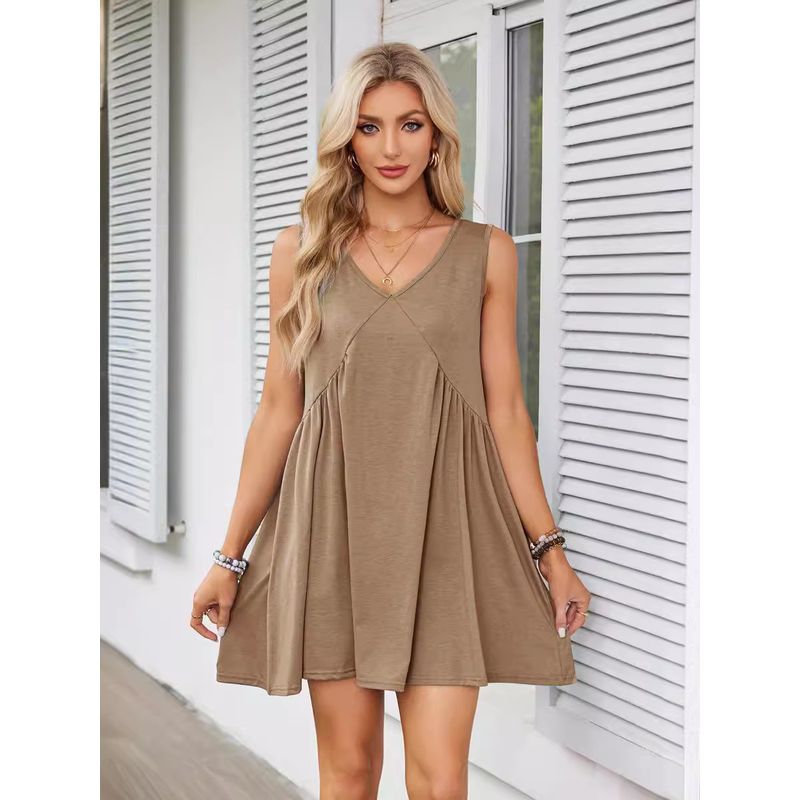 Vneck Sleeveless Solid Color Vest Dressv Neck Sleeveless Pure Color Vest Dress
