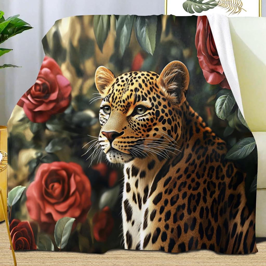 Leopard Print Blanket,Wild Animal Cheetah Throw Blanket,Flower Fleece Blanket for Couch Bed Sofa,Soft Warm Fuzzy Flannel Blanket