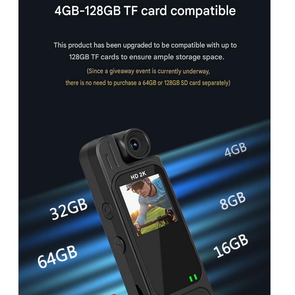 Ultra-Compact High-Definition 2K Body Cam, Bicycle Dash Cam, Motorcycle Action Cam