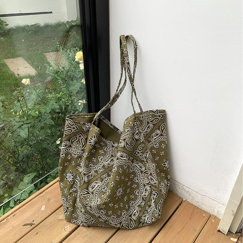 

Retro Cashew Flower Shoulder Bag Fashion Student Canvas Bag Large Capacity Handbag Casual Tote For Woman