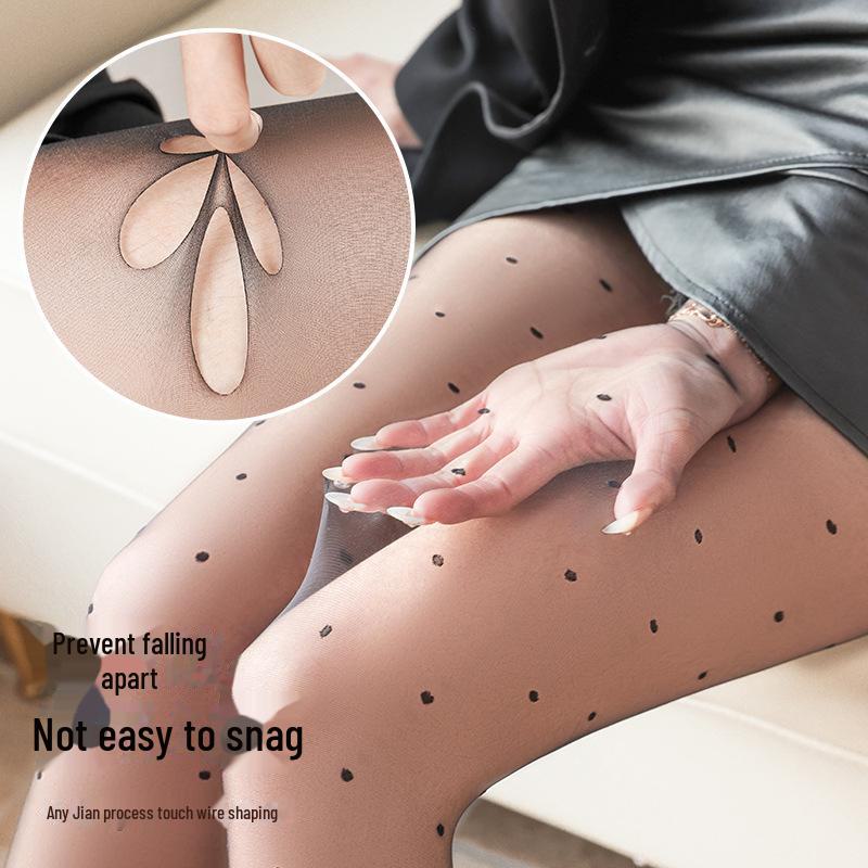 Women's Anti-Snag Black Polka Dot Pineapple Pantyhose - Durable, Unbreakable, Super Transparent, Summer-Thin 