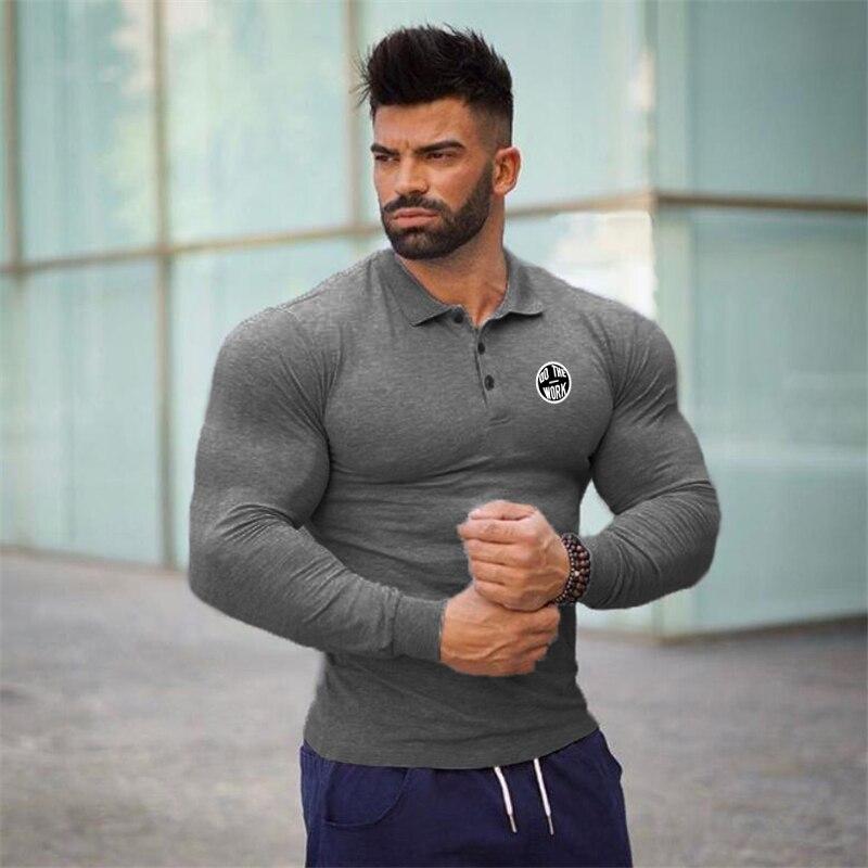 Muscleguys New Arrivals Casual Polo Shirt Men's Turn Down Collar Tough Guys T-shirt Spring and Autumn Slim Long-sleeved Daily
