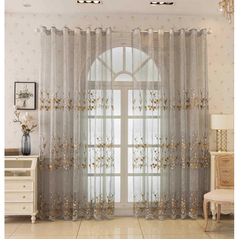 1 Piece Sheer Lace Curtain Panel Living Room Bedroom Decor Semi-Sheer Tulle Window Treatment With Rod Pocket