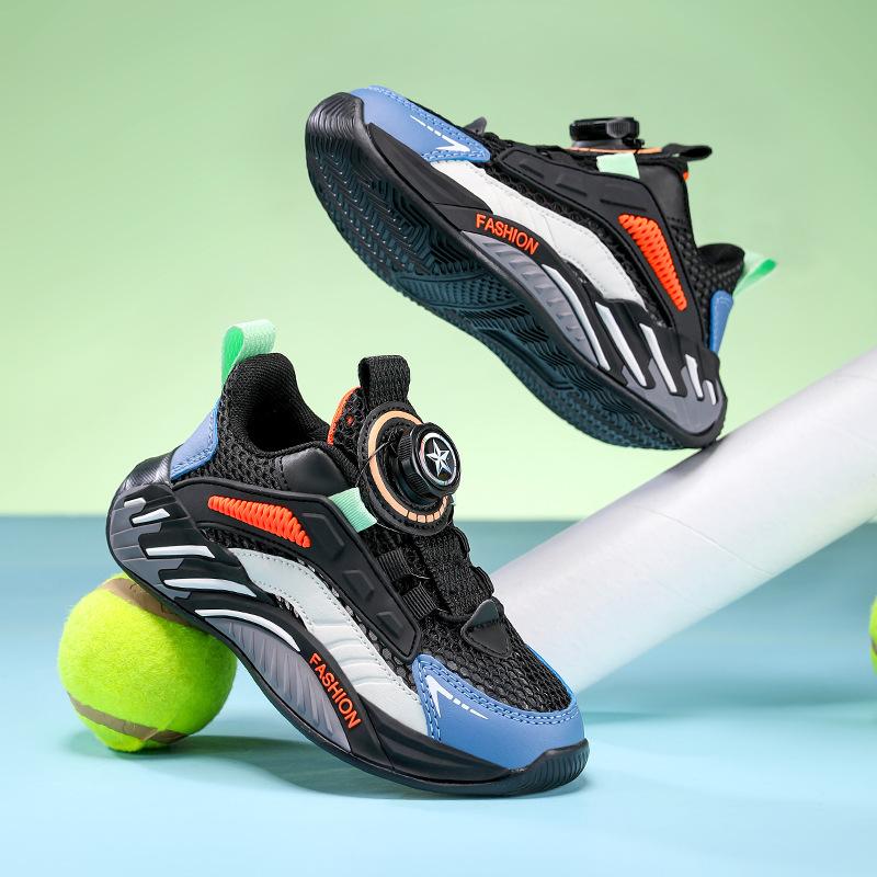 Boys Shoes 2025 New Spring and Summer Mesh Breathable Rotating Button Non-slip and Wear-resistant Children's Sports Shoes
