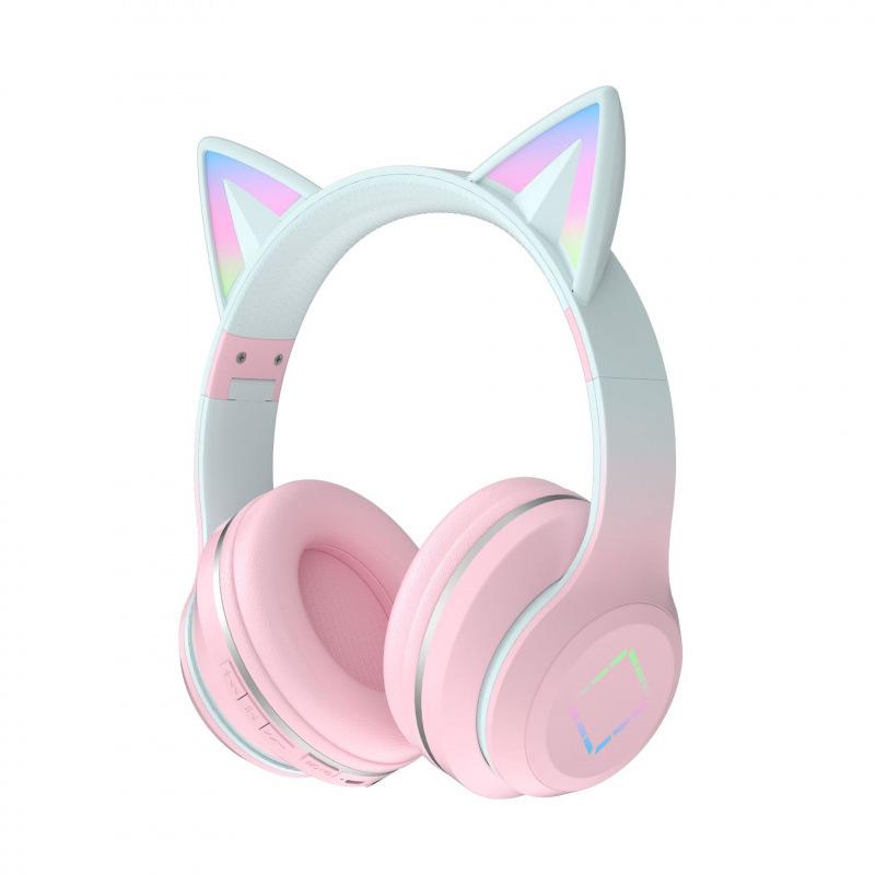 Cuffie Bluetooth Over-Ear con Orecchie da Gatto e Colore Degradé, Lunga Durata della Batteria