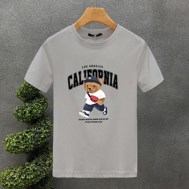 Walking Bear Print T-Shirt - Soft Breathable Short Sleeve Crew Neck Casual Top for Summer & Spring - men's Relaxed