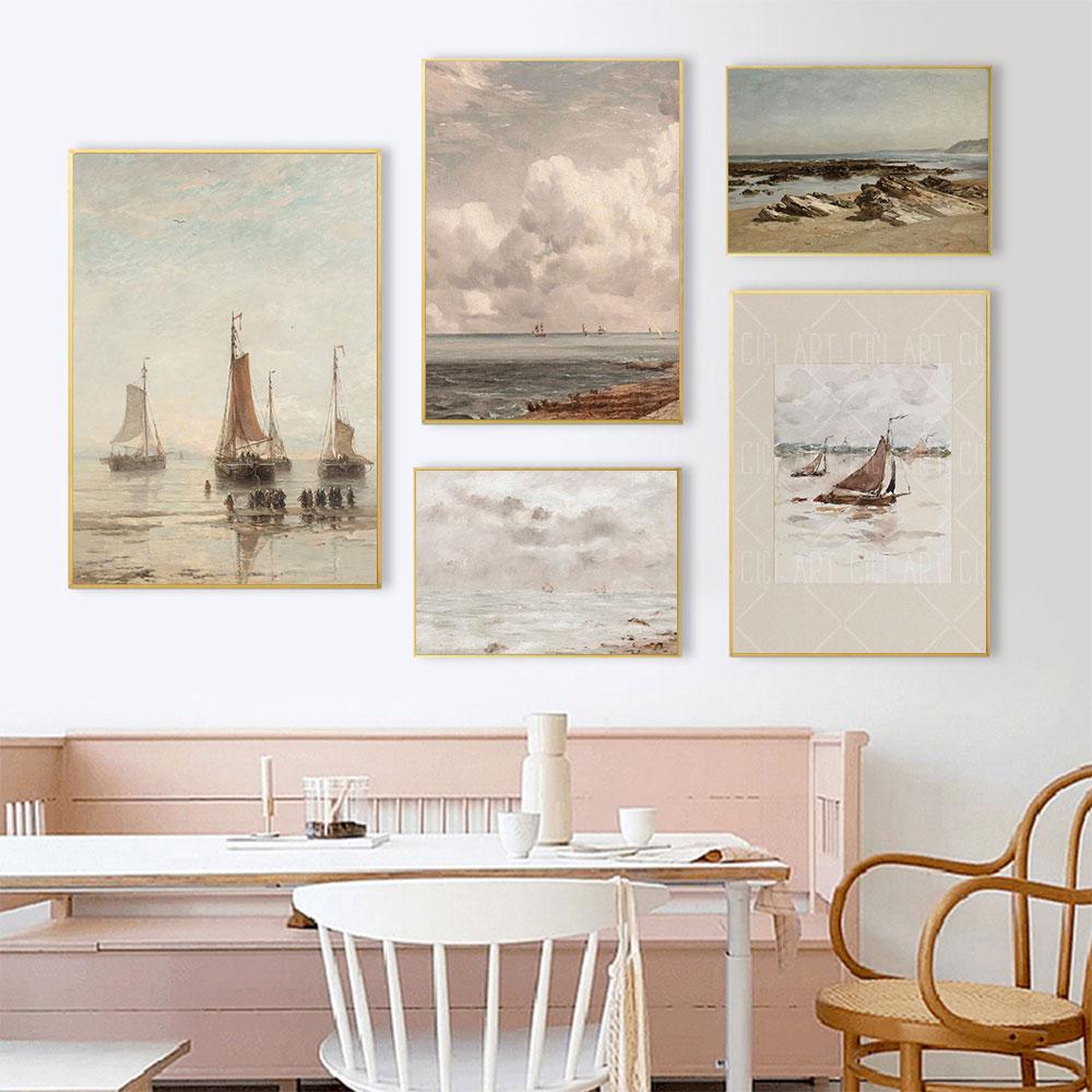 Vintage Coastal Nautical Poster Landscape Art Print Retro Canvas Oil Painting Gallery Wall Picture Living Room Home Decor