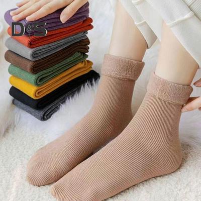 1 Paar Dames Wintersokken Middelhoge Sokken Dik Pluche Japanse Stijl Elastisch Antislip Bodemsokken Thermisch Geurbestendig Extra Ruime Enkels Geen Strepen Sokken