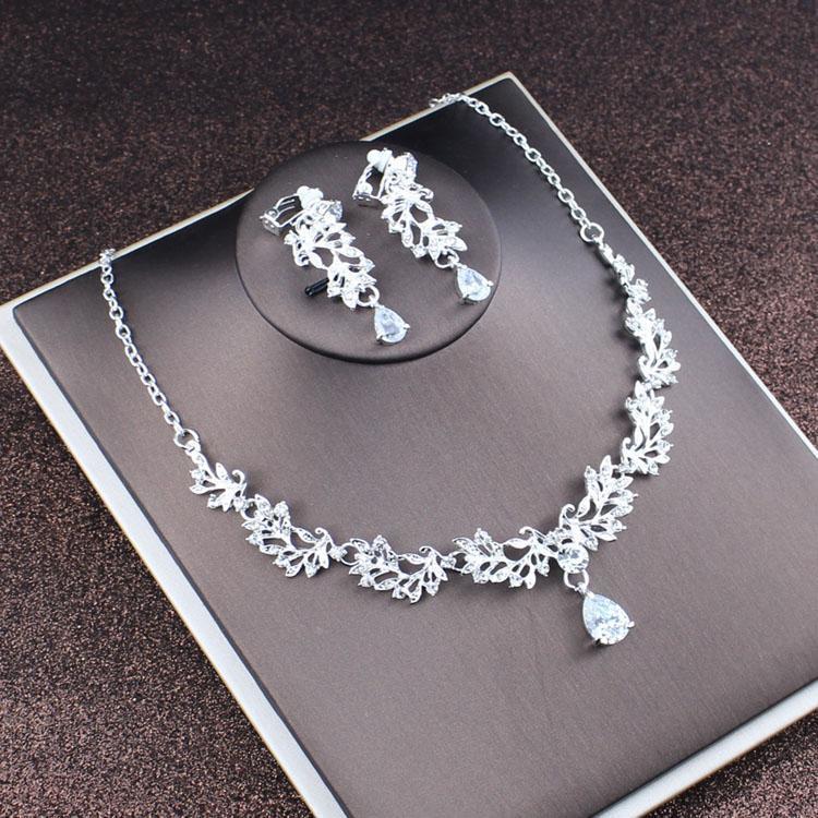 2022 Bridal Rhinestone Necklace & Earrings Set - Korean Wedding Hair & Dress Accessories
