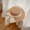 Girls Japanese-Style Bow Tie Lace Flat Brimmed Sun Hat For Outdoor Travel Wide Brim Sun Protection Shade Hat
