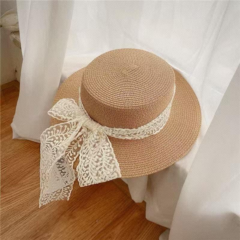 

Girls Japanese-Style Bow Tie Lace Flat Brimmed Sun Hat for Outdoor Travel Wide Brim Sun Protection Shade Hat Adult 56-58cm хакі
