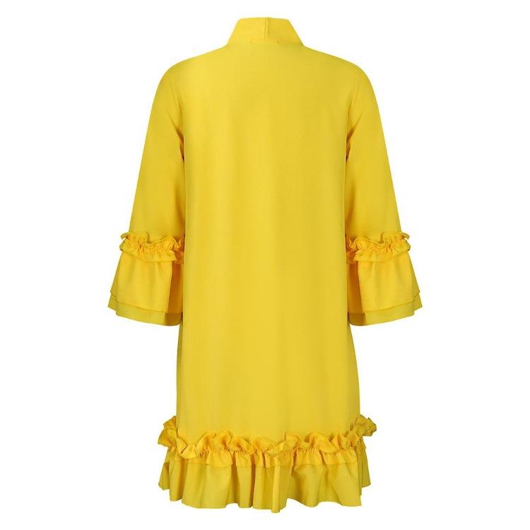 Plus Size Womens Dresses Spring Summer Casual Loose Ruffle Sleeve Tie Solid Color