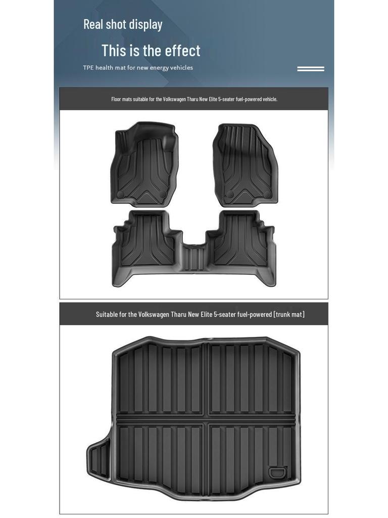Compatible Floor Mats Set for 2025 Volkswagen Tharu: TPE Eco-Friendly Car, Trunk, and Seat Back Mats.