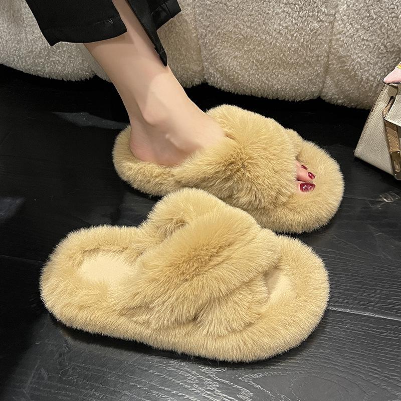 Women's Thick-Soled Fluffy Plush Cotton Slippers - 2025 Autumn/Winter Fashion