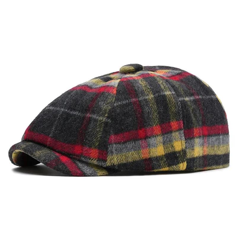 Autumn Polyester Print Warm Newsboy Caps Octagonal Hat Men and Women Painter Beret Hats 136