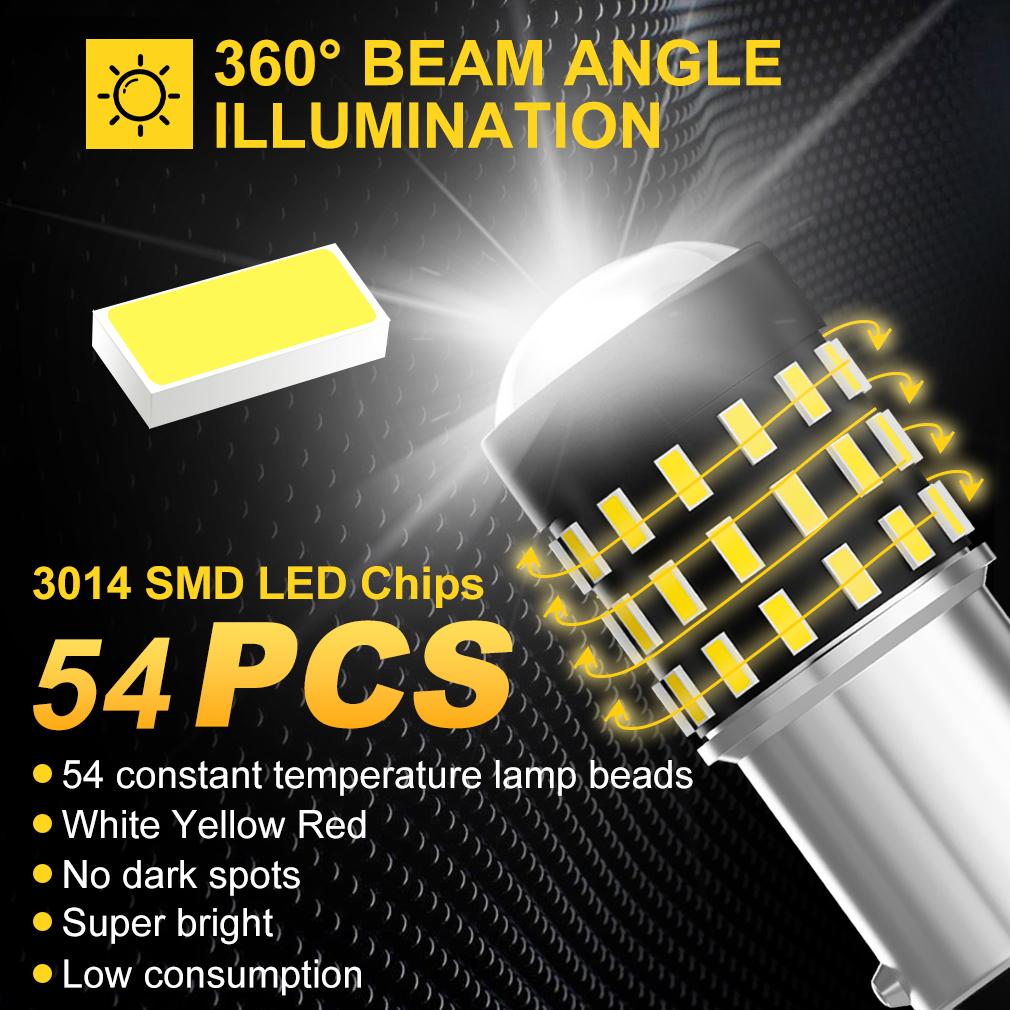 2Pcs P21/5W Led 1157 High Bright Car Light BAY15D 1156 P21W Ba15S Bulbs PY21W BAU15S 54SMD Auto Reverse Turn Signal Lamp Brake White Yellow Red 12V