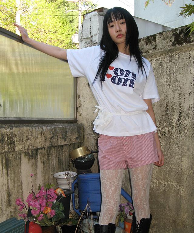 RONRON Pattern Logo Basic Fit T Shirt White Navy