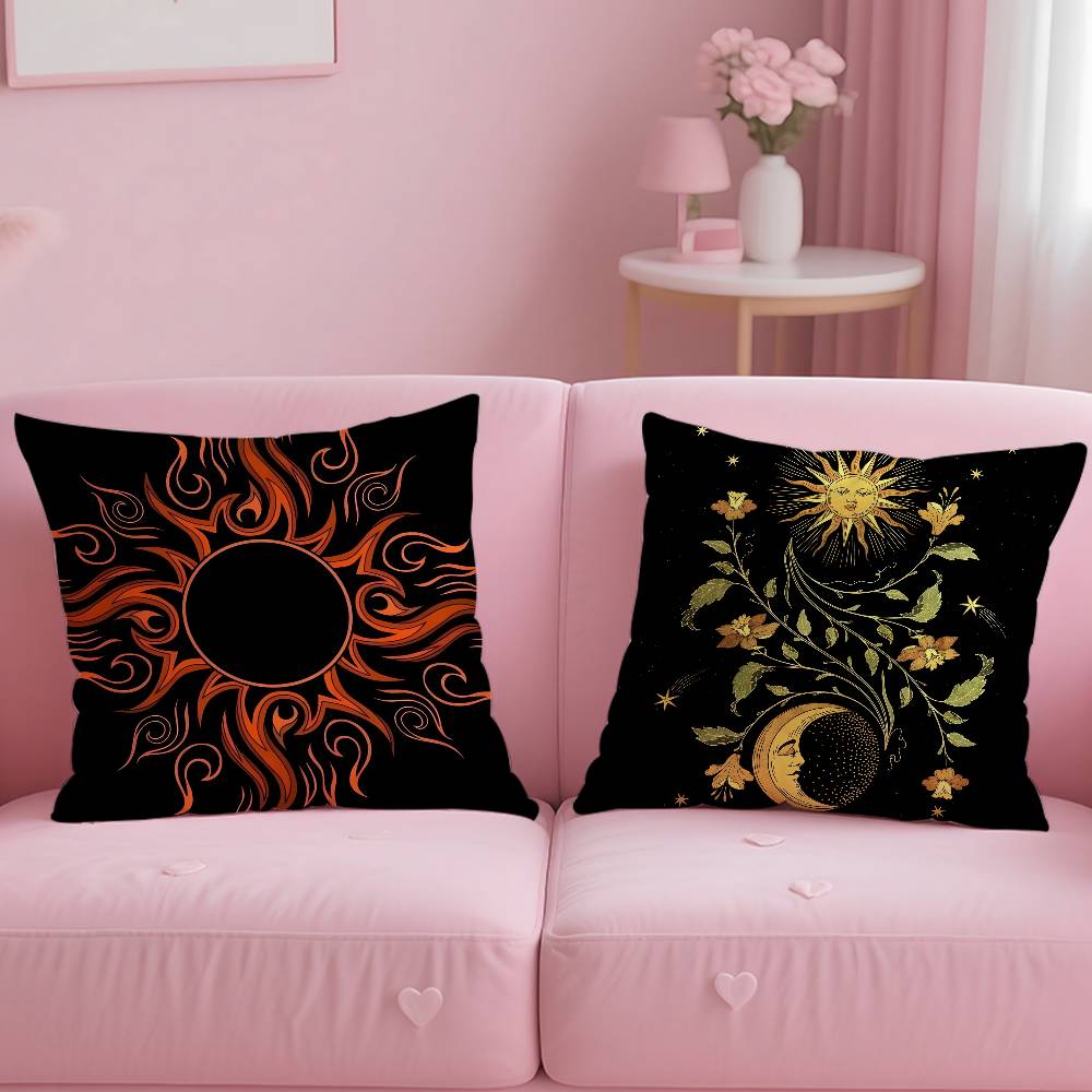 Sun Moon Mandala Series Pattern Pillow Case Anti-Dustmite Pillow Invisible Zipper Silky Short Plush Sofa Cushion Cover