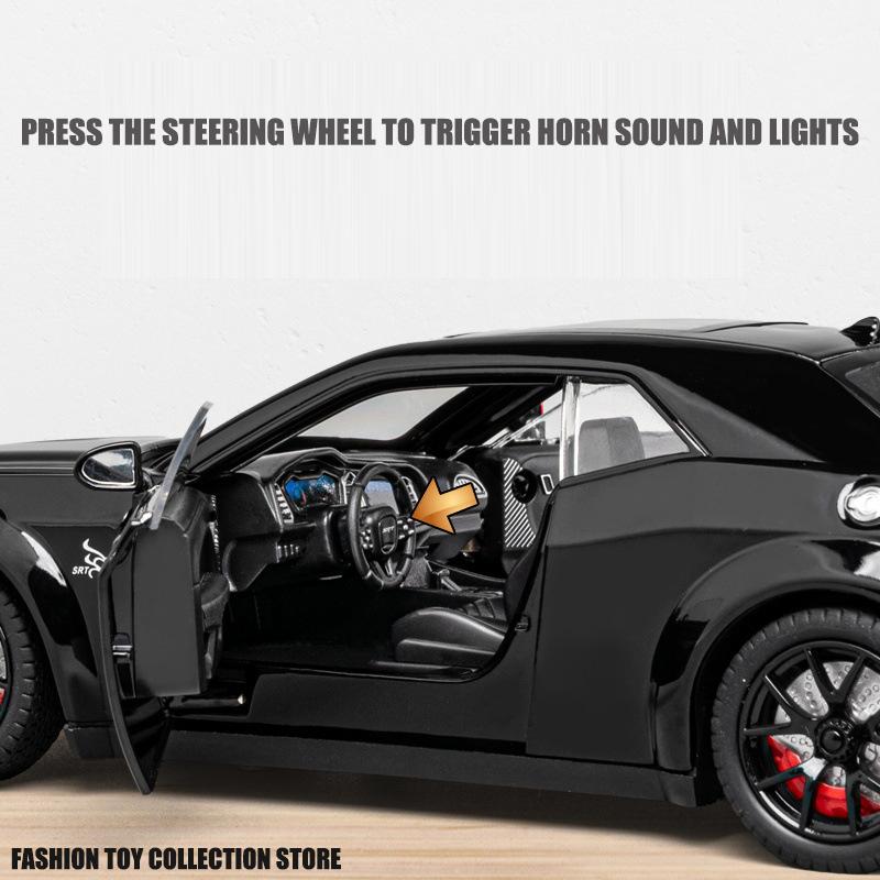 1/24 Dodge Challenger Hellcat Autíčka litá Metel Auta Hračka Tahni zpět Modely aut Hellcat se zvukem a světlem Hellc pro děti