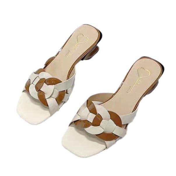 2025 summer new British style color matching cross with cool slippers women wear thick heel high heel cool slippers women