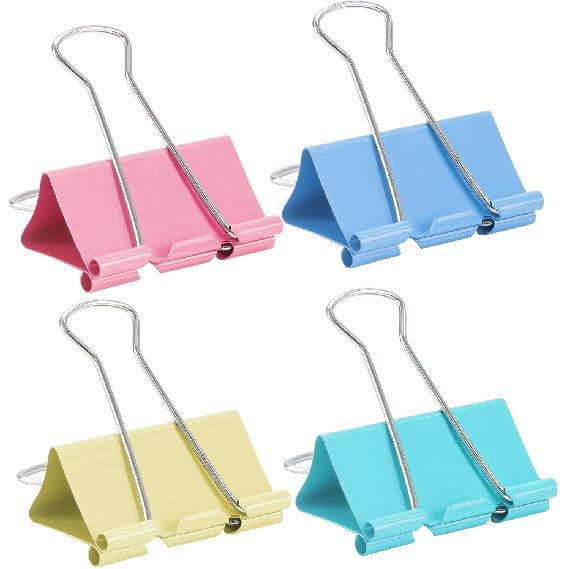 2 Inch Extra Large Binder Clips (24 Pack), Assorted Colors, Colored Jumbo Paper Clips, Big Paper Clamps, Binder Clips Large Size for Home, School and 12 Pcs