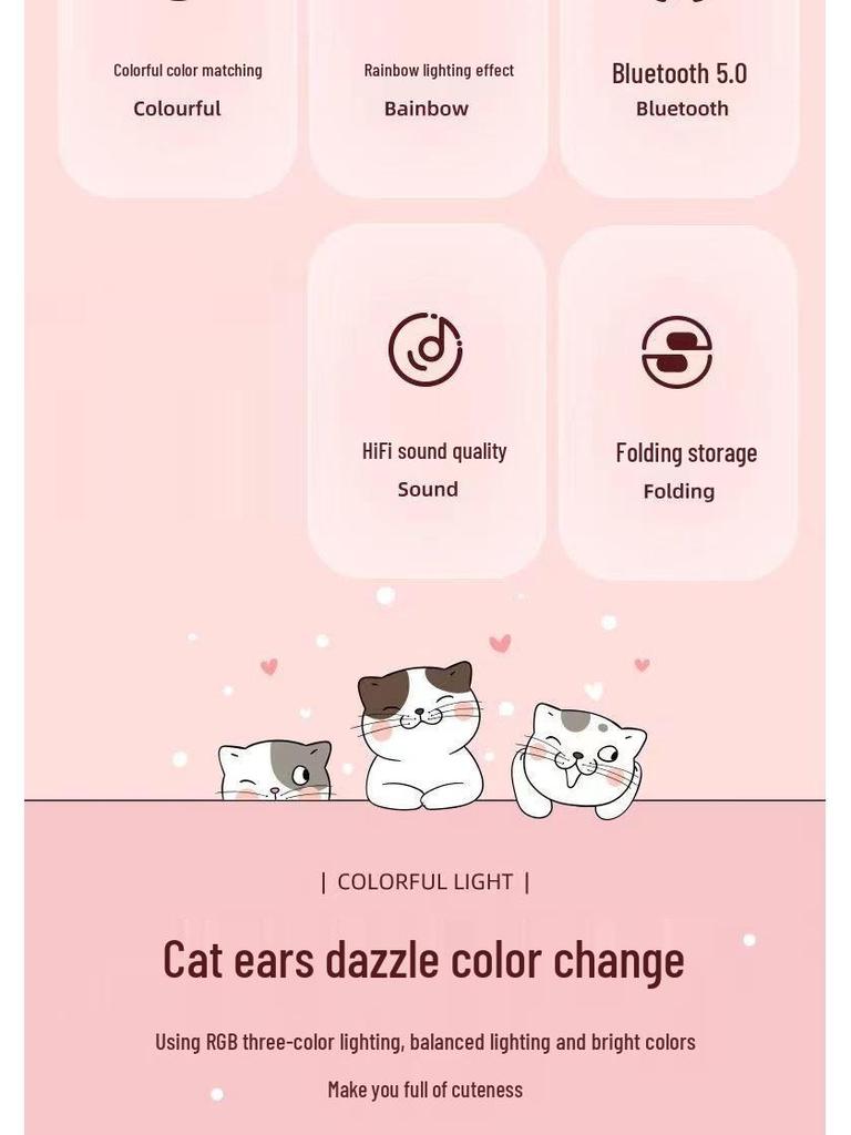 STN-28 Luminous Cat Ear Bluetooth Wireless Gaming Headset for Girls