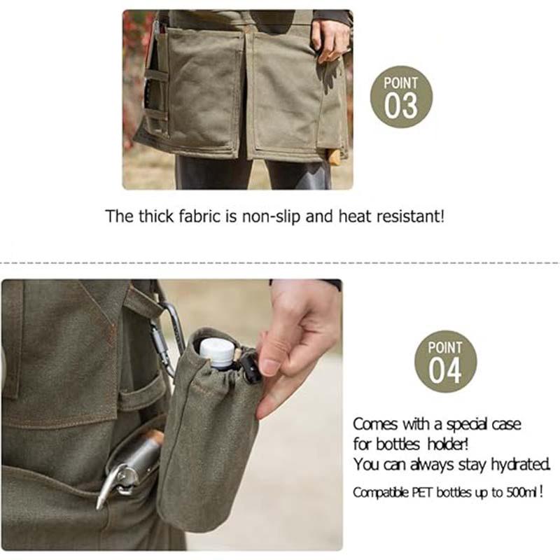 Thick Canvas Modern Minimalist Apron with Custom Logo, Cup Pocket, and Tool Holder for Electricians and Carpenters.