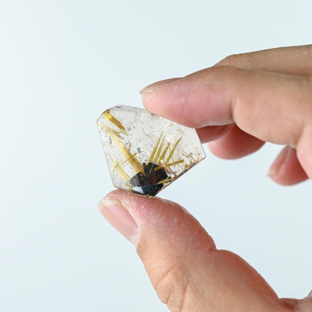 Eigado Rutilated Quartz Sun Rutilated Power Stone for Good Career and Amulet Tumble, 13.3g, Quartz, Fortune, Luck,