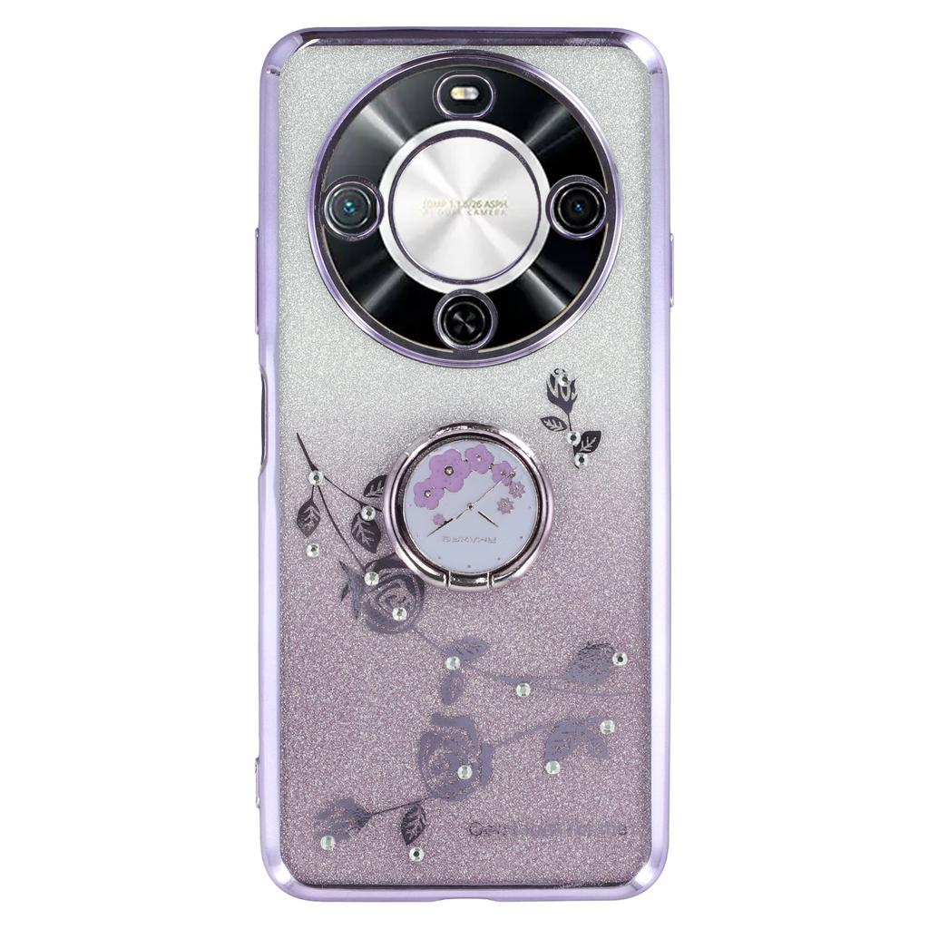 KADEM For Wiko Hi Enjoy 70 Plus 5G Case Ring Kickstand TPU Flowers Phone Cover Gradient Glitter