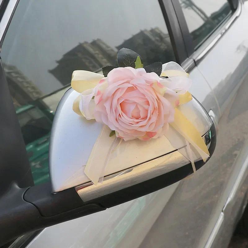 Creative Wedding Car Decor Flower Door Handles Rearview Mirror Decorate Rose Artificial Floral Accessories Marriage Props Gift