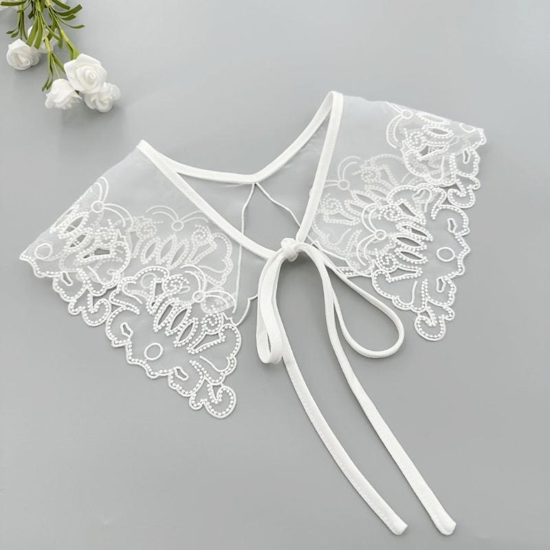 Elegant Detachable Lace Collar Spread Lapel Floral Design Decorative Accessory for Dresses and Blouses