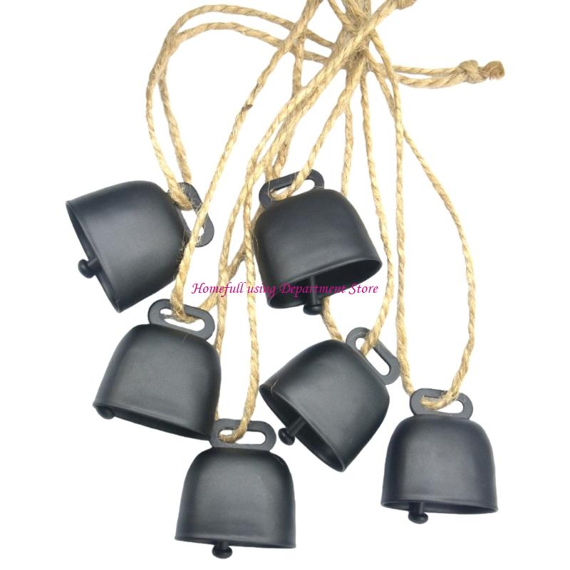 6Pcs Retro Metal Cowbell with Rope for DIY Projects and Wall Hanging Decoration