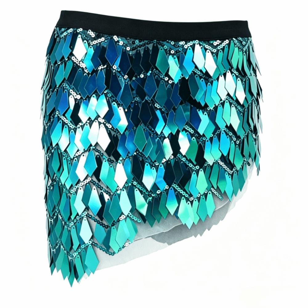 Holographic Sequin Sequin Mini Skirt Lace-Up Design Performance Costume Skirt  Dance Performance