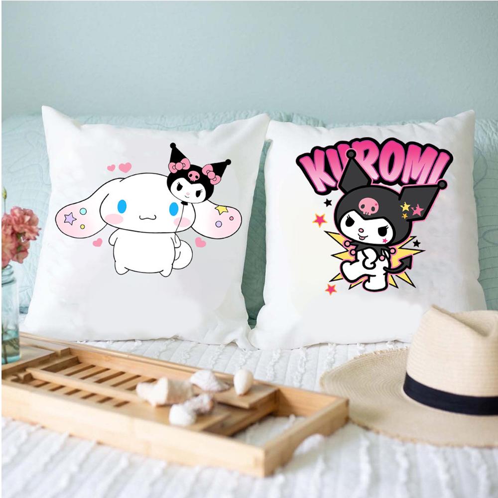 2026 New Cute Sanrio Cartoon Kuromi Doublesided Printed Square Bedroom Childrens Cushion Cover Sofa Waist Cushion Cover