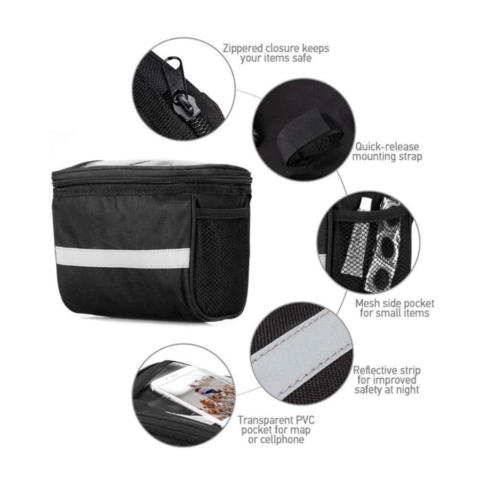 Domen Bicycle Front Handlebar Bag Outdoor Bike Reflective Strap Touchable Phone Pouch Bicycle Riding Bag Bike Front Tube Basket