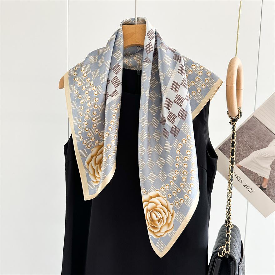 

Chic Small Fragrance Style Silk Scarf for Women Fashionable Spring Summer Accessory Graceful Silk Scarf Square Shawl NEW 65CMX65CM