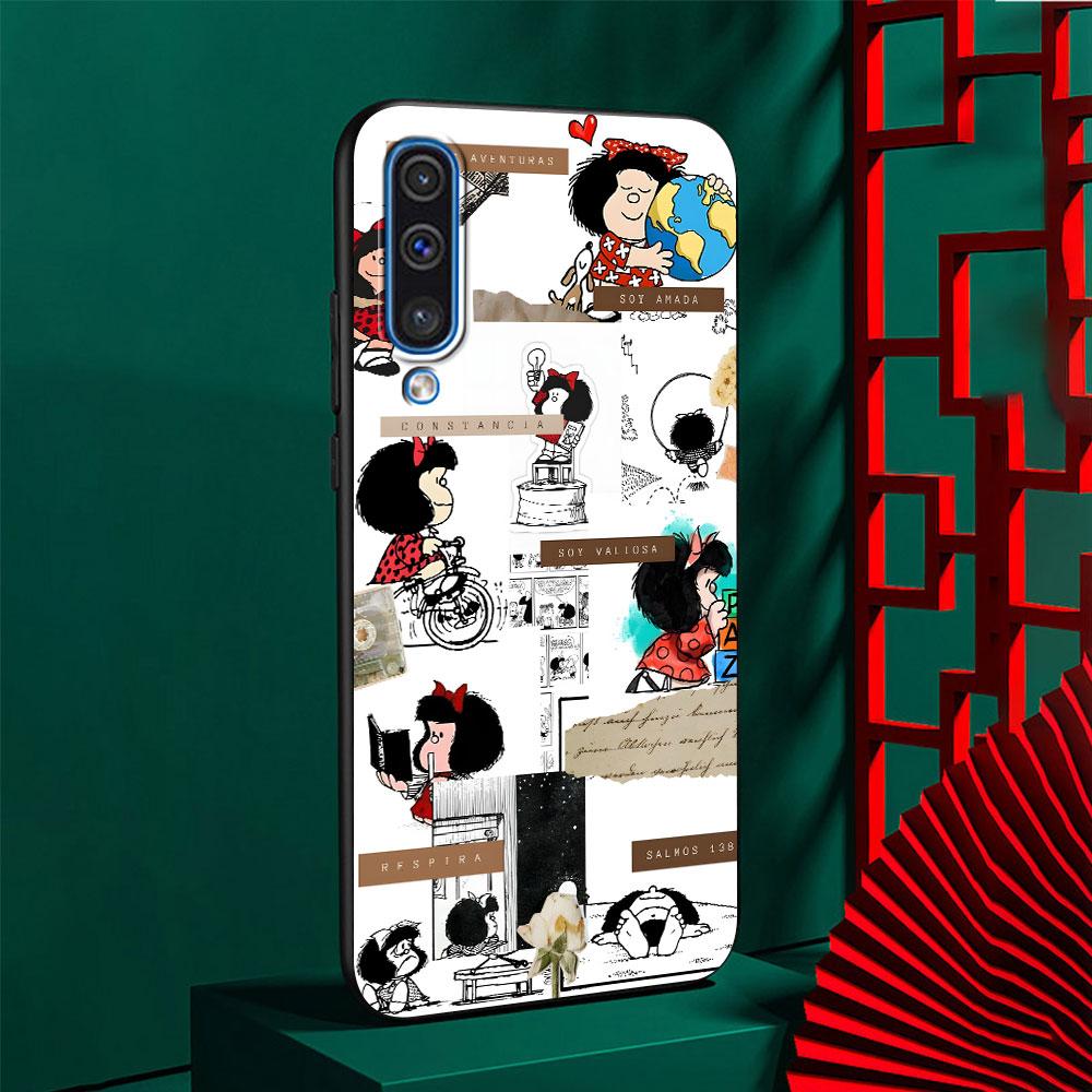 Cute Mafalda Case for Samsung Galaxy A10s A50 A50s A02s A03s A20 A30 A20e A70 A70s A20s A30s A10 A40 A04 A04s Black Phone Cover