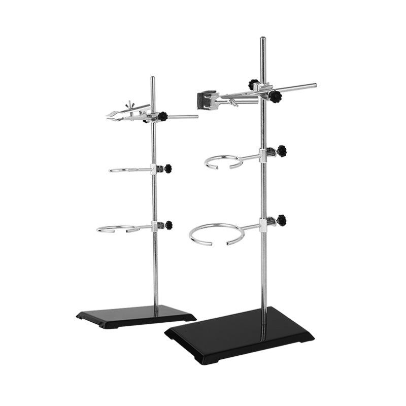 Iron Stand with Square Base for Laboratory Experiments - Complete Set with Flask Clamp & Burette Holder