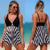 Womens Striped Tankini Swimsuit With Built-in Padded Bra Skirted Bottom Nylon Fabric Swimming Water Activities