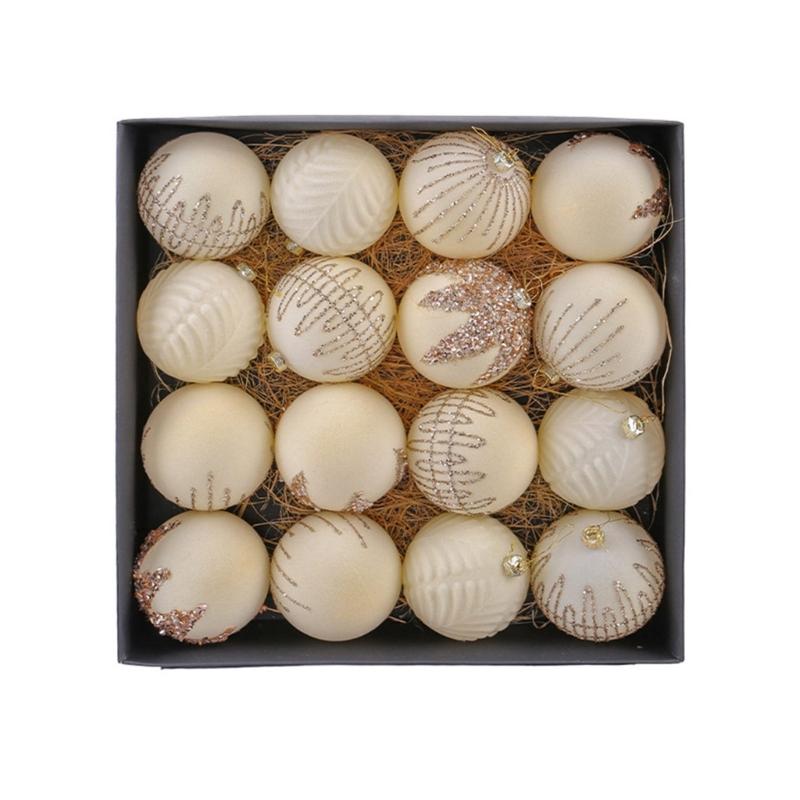 Holiday Display Baubles, 16 Count, 7.5 Cm Textured Tree Set with Light-Catching Finish for Window, Shelf, and Party Use