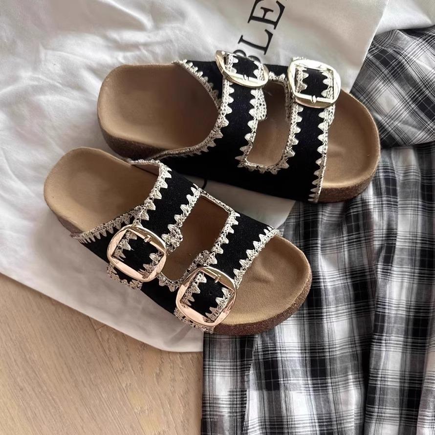 New Color~ Boken Shoes Cork 2025 Summer New Woven Drag Thick Sole Heightening Boken Sandals Soft Sole Slippers Women