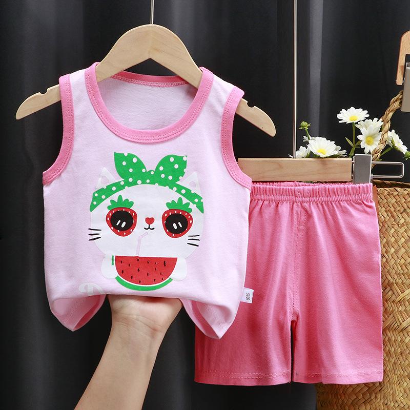 Children's Cotton Pullover Sets - Summer Boys' And Girls' Sleeveless T-shirts And Shorts Sets