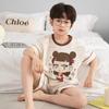 100% Cotton Kids Pajamas Set Boys Teens Short Sleeve Loose Fit Cartoon Print Sleepwear Home Wear