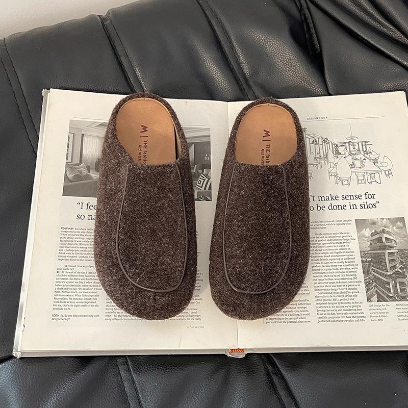

Женские полушлепанцы на толстой подошве в стиле ретро, модные осень 2025, универсальные замшевые повседневные шлепанцы на плоской подошве, ленивые и крутые 40 коричневый