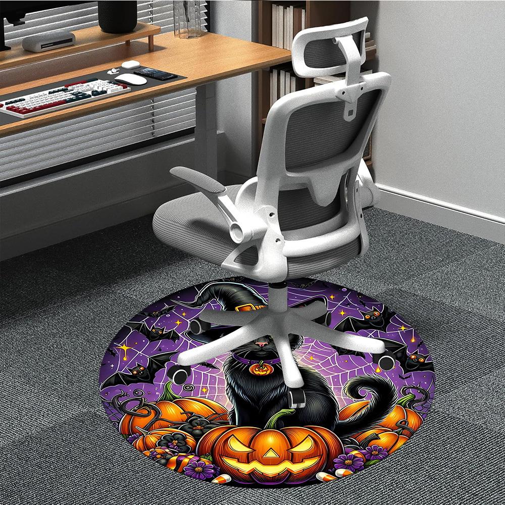

1pc Halloween Cat Chair Carpet for Office, Round Non-Slip Durable Large Size Office Carpet, Suitable for Office, Beautiful Decoration 80cm