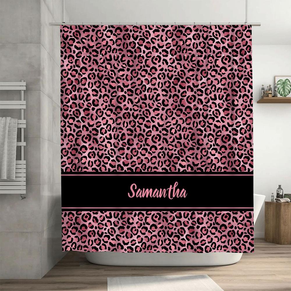 Luxurious Bathroom Decor: Pink Red Leaf Printed Shower Curtain For Home Decoration Modern Waterproof Washable Fabric With Hooks