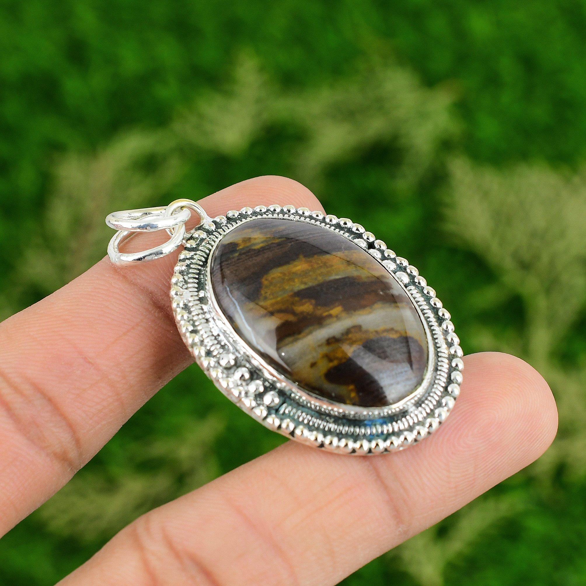 

Daughters Day Sale Sterling Silver Oval Red Brecciated Mookaite Stone Pendant