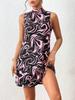 Women's summer European and American printed stand-up collar dress